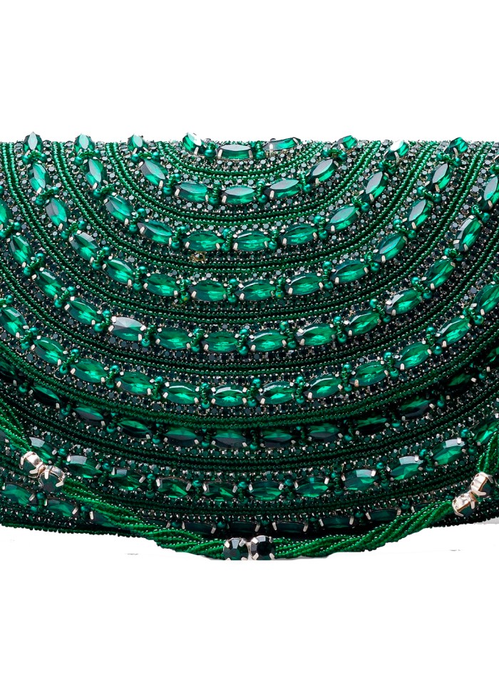 Sac de fête vert émeraude en strass