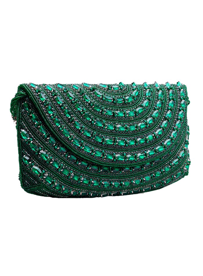 Sac de fête vert émeraude en strass