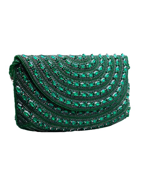 Sac de fête vert émeraude en strass