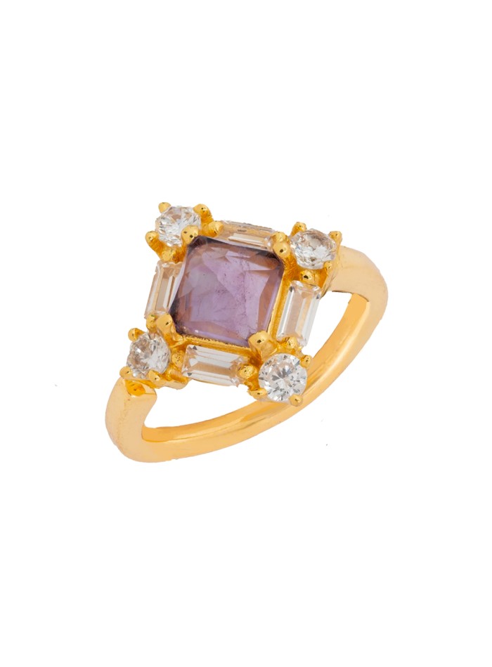 Adjustable ring with colored stone and zirconias by Lavani