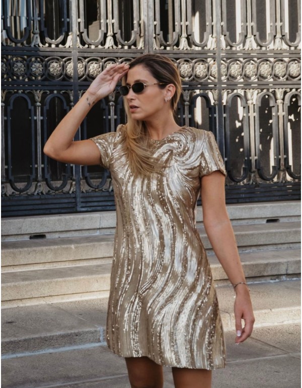 Robe de soirée courte en or avec paillettes
