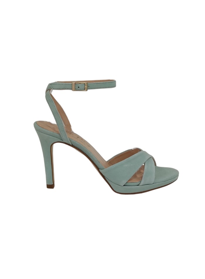 Party sandal with ankle buckle and straps
