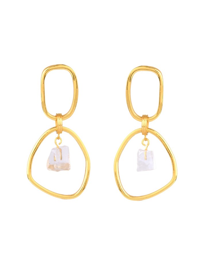 Gold plated party earrings with white quartz stone