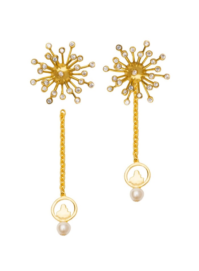 Detachable gold plated party earrings with pearls