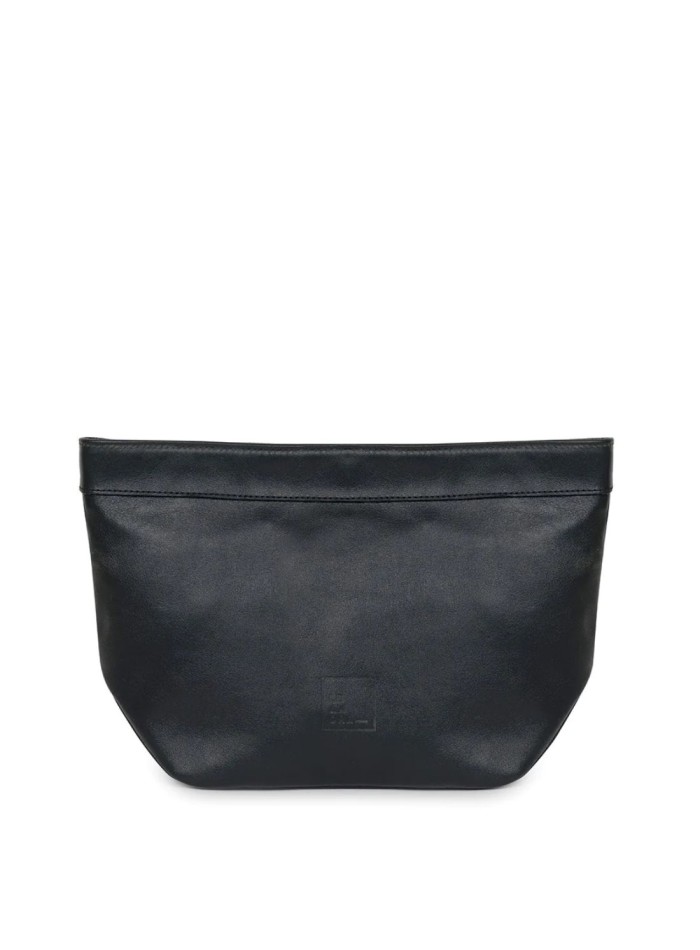 Smooth black cowhide leather handbag