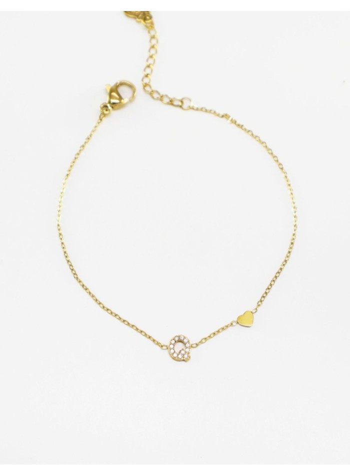 Bracelet Rose Initiale A Pour Fille - Breloque Cœur Doré, Réglable, Coffret Cadeau, 4-18 Ans