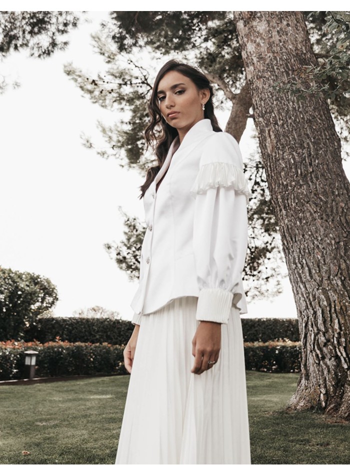 Long sleeve white jacket with swan neck and...