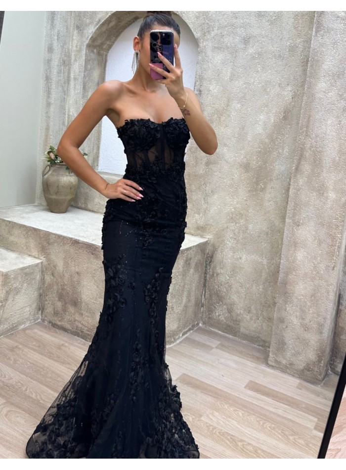 Robe de soirée sans bretelles avec détails de...