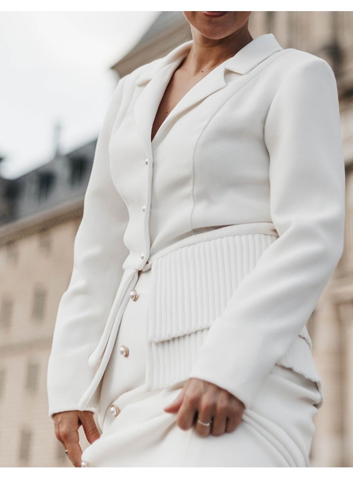 White bridal blazer with buttons
