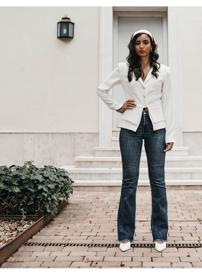 White bridal blazer with buttons