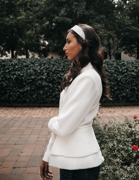 White bridal blazer with buttons