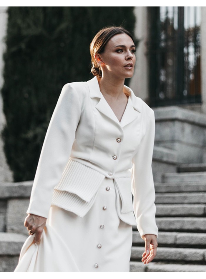 White bridal blazer with buttons
