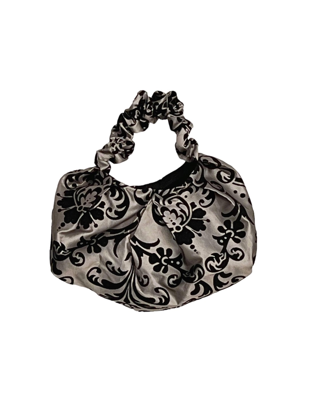 Handbag with velvet brocade and crinkled handle | INVITADISIMA