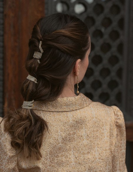 Blouse de fête imprimée dorée à manches bouffantes