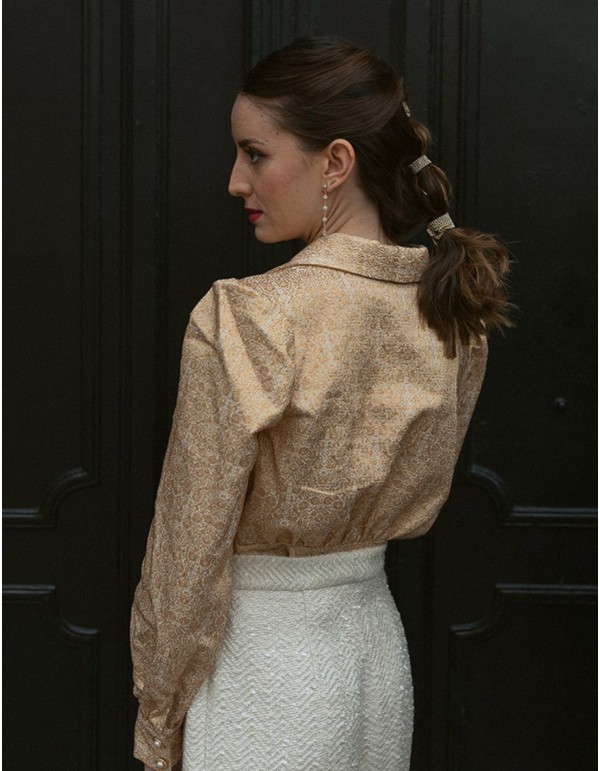 Blouse de fête imprimée dorée à manches bouffantes 2