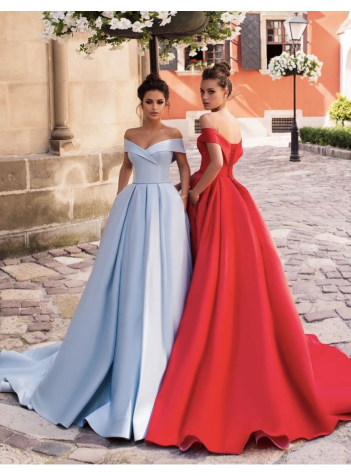 RUFFLED OFF-THE-SHOULDER PRINCESS CUT LONG PROM DRESS – Rose Hill Boutique