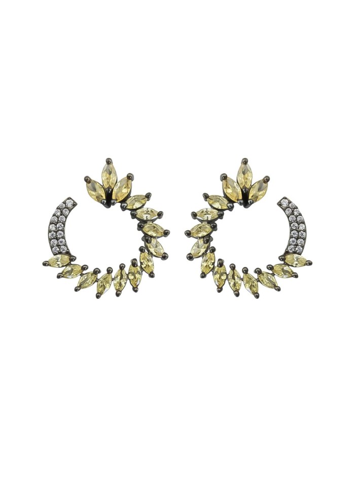 Circular shaped party earrings with zirconia stones