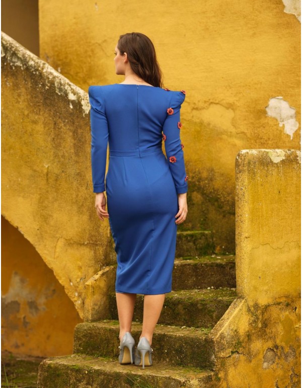 Vestido midi de fiesta con flores 3D. 2