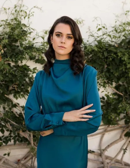 Petrol midi party dress with long sleeves