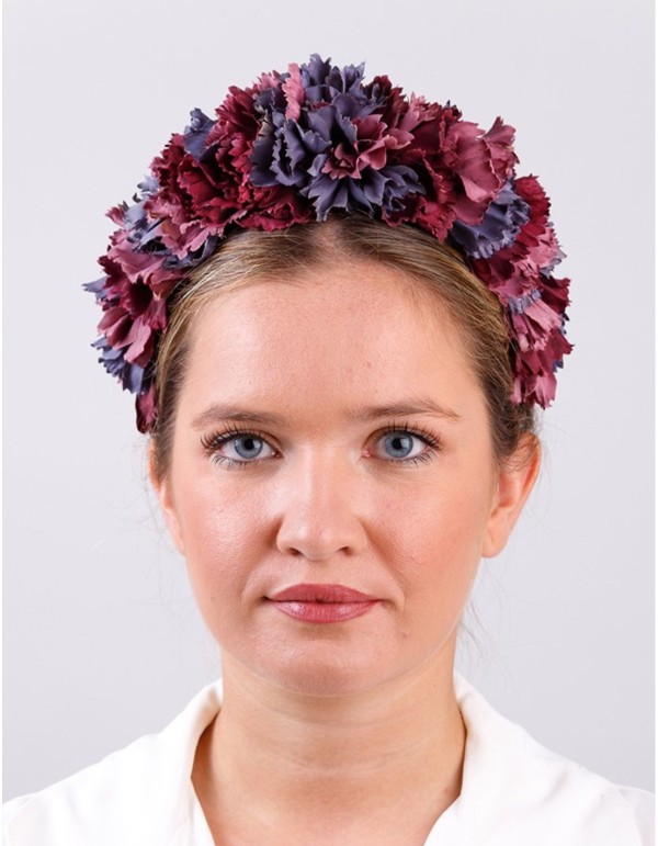 Serre-tête à fleurs avec pétales mauve, vin et indigo