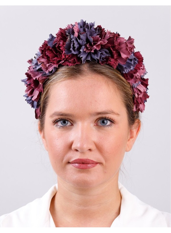 Flower headband with mauve, wine and indigo petals