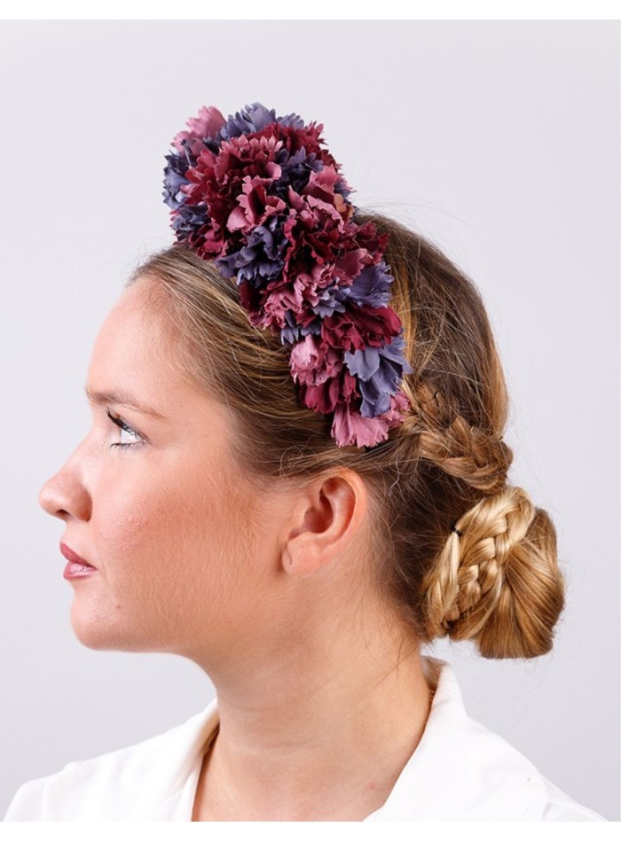 Flower headband with mauve, wine and indigo petals