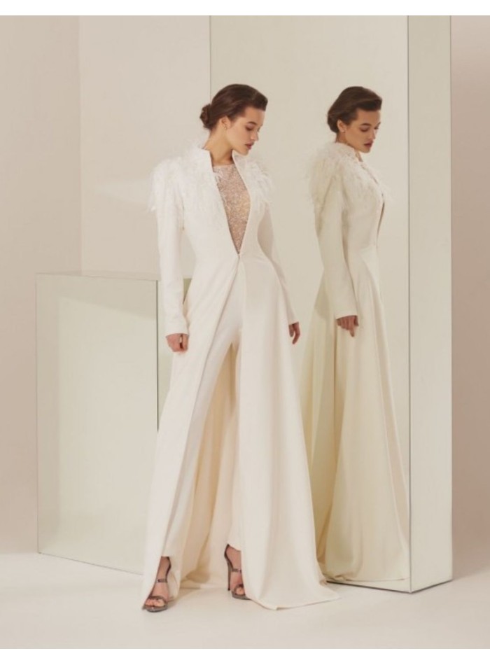 Ivory two-piece jumpsuit and long jacket set