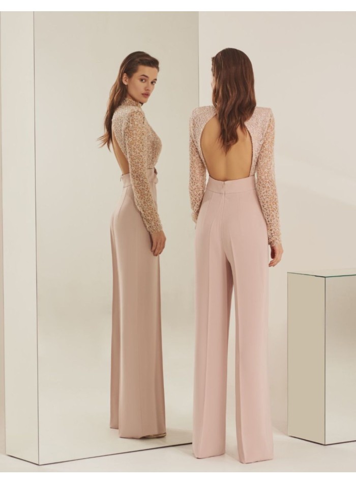 Combinaison de fête rose poudré à manches longues