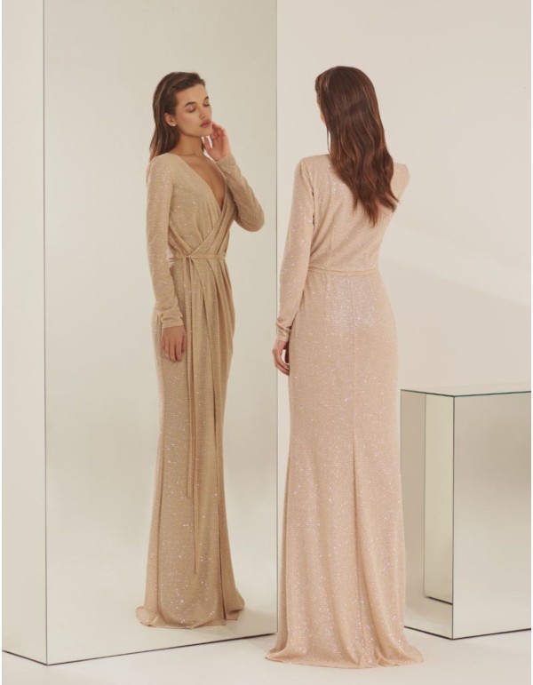Robe longue de fête avec strass et manches longues 2