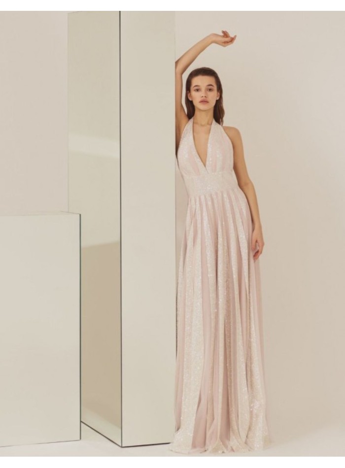 Robe longue de fête avec encolure dos nu et jupe longue