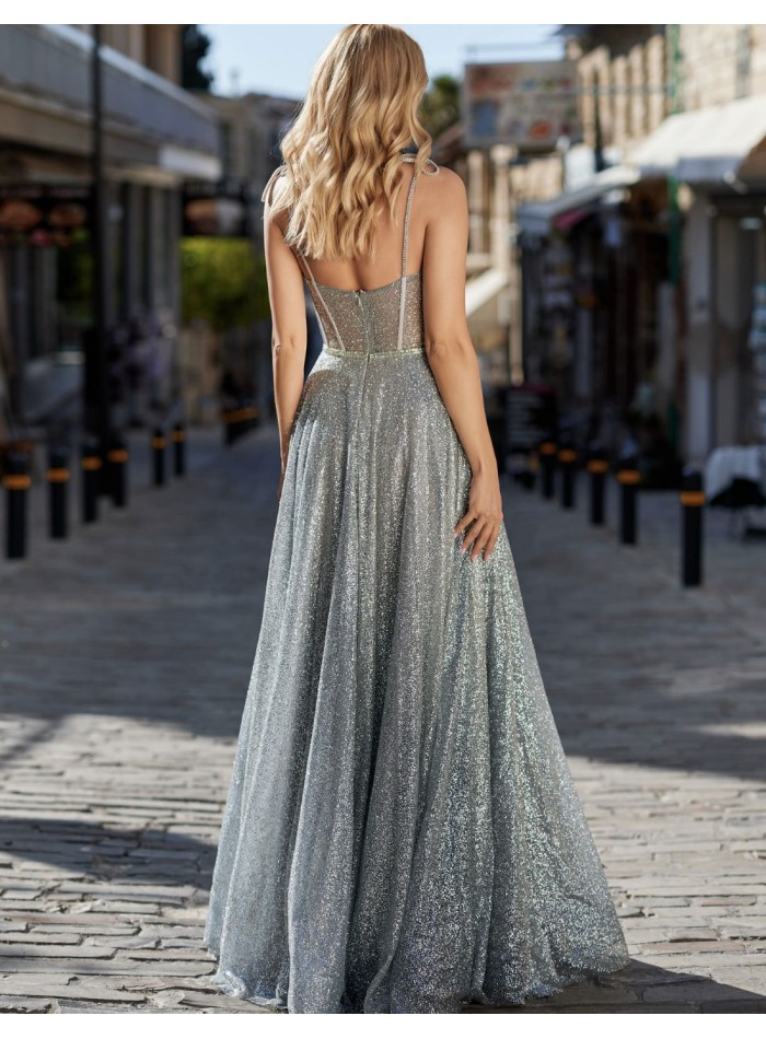 Robe de soirée longue avec tissu brillant et...