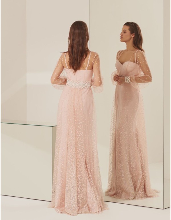 Long powdered pink party dress with sweetheart neckline 2