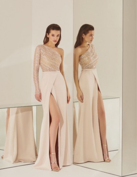 Asymmetric long party dress with side slit