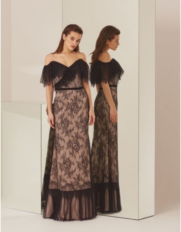 Black party dress with lace and tulle layers