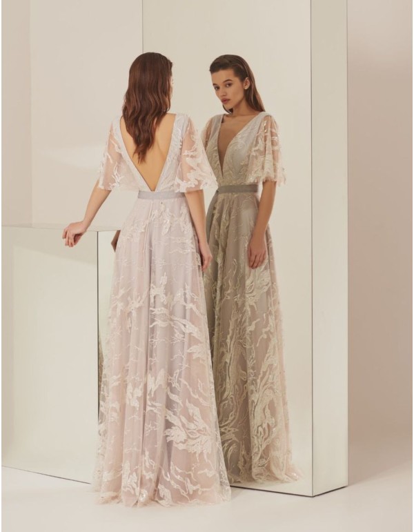 Long party dress with floral glitter lace 2