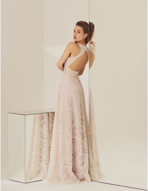 Long party dress with glitter lace and open back 2