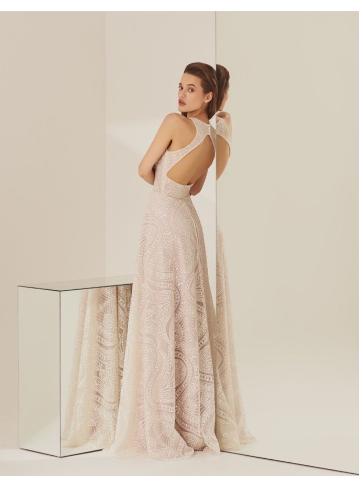 Robe longue de fête avec dentelle scintillante...