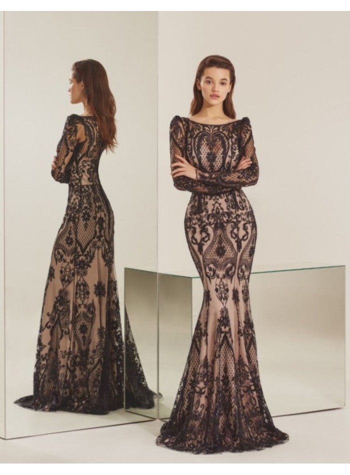 Mermaid cut long party dress with black lace