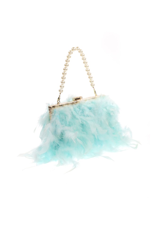 Sac de fête avec plumes et poignée en perles...