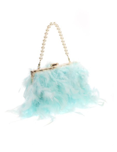 Party bag with feathers and a white pearl - various colours