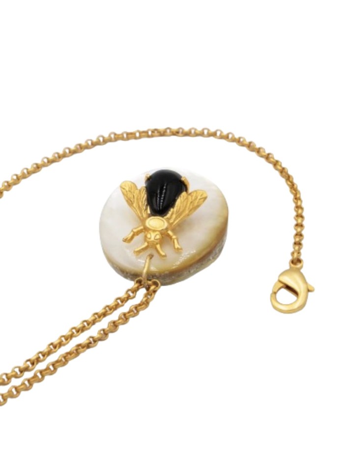 Médaillon Pendentif Abeille En Bronze Doré - Bijou Occasion Thème Nature