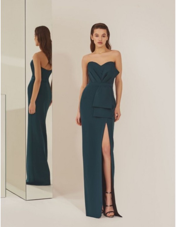 Emerald green party dress with a maxi bow