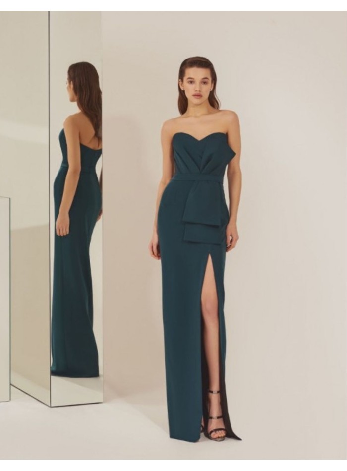 Robe de soirée vert émeraude avec un maxi nœud