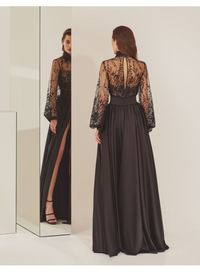 Body de fête noir avec longue jupe fendue sur...