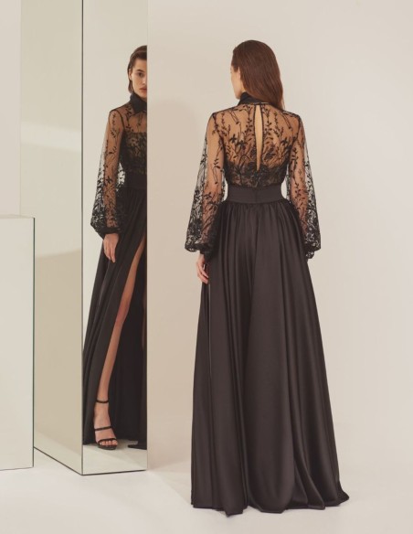 Body de fête noir avec longue jupe fendue sur le côté