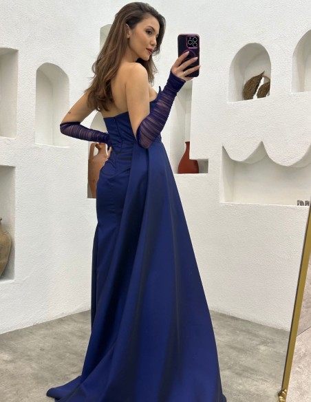 Strapless long evening dress with sleeves