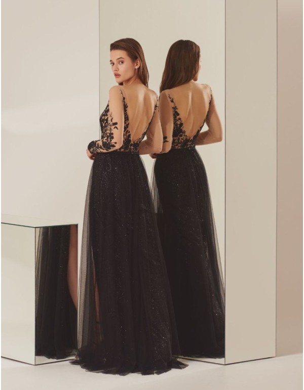 Black evening dress with lace bodice 2