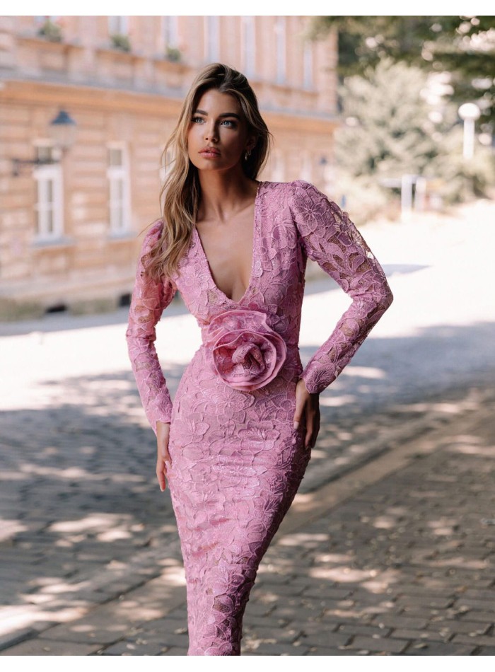 Pink lace cheap dress midi