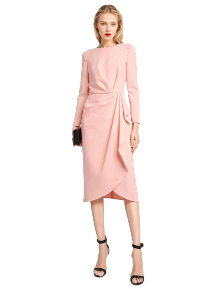 Midi party dress with ruching and cinched waist pink Midi party dress with ruching and cinched waist pink