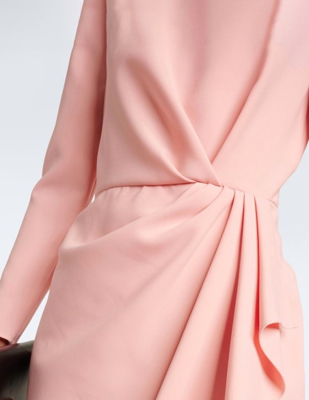 Midi party dress with ruching and cinched waist